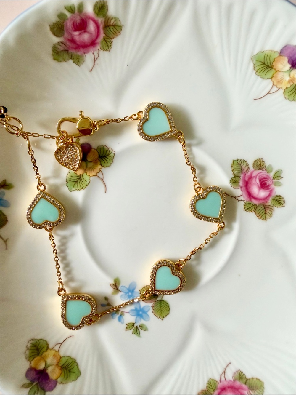 Kate Spade Gold Bracelet with Mint Heart Charms - Picture 2 of 2